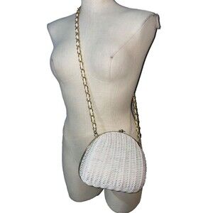 Magid Vintage White Woven Evening Casual Crossbody Bag Chain Strap